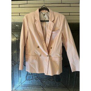 NWT Svilu Pink Organic Cotton Double Breasted Blazer Size 8 Padded Shoulders